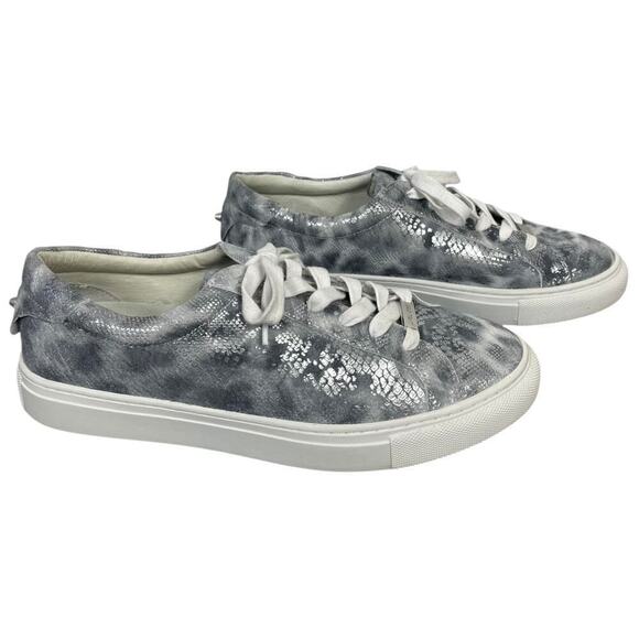 J Slides Lacee Sneaker Leather Leopard Snake Print Silver Black Size 10 Low Top - Picture 2 of 13